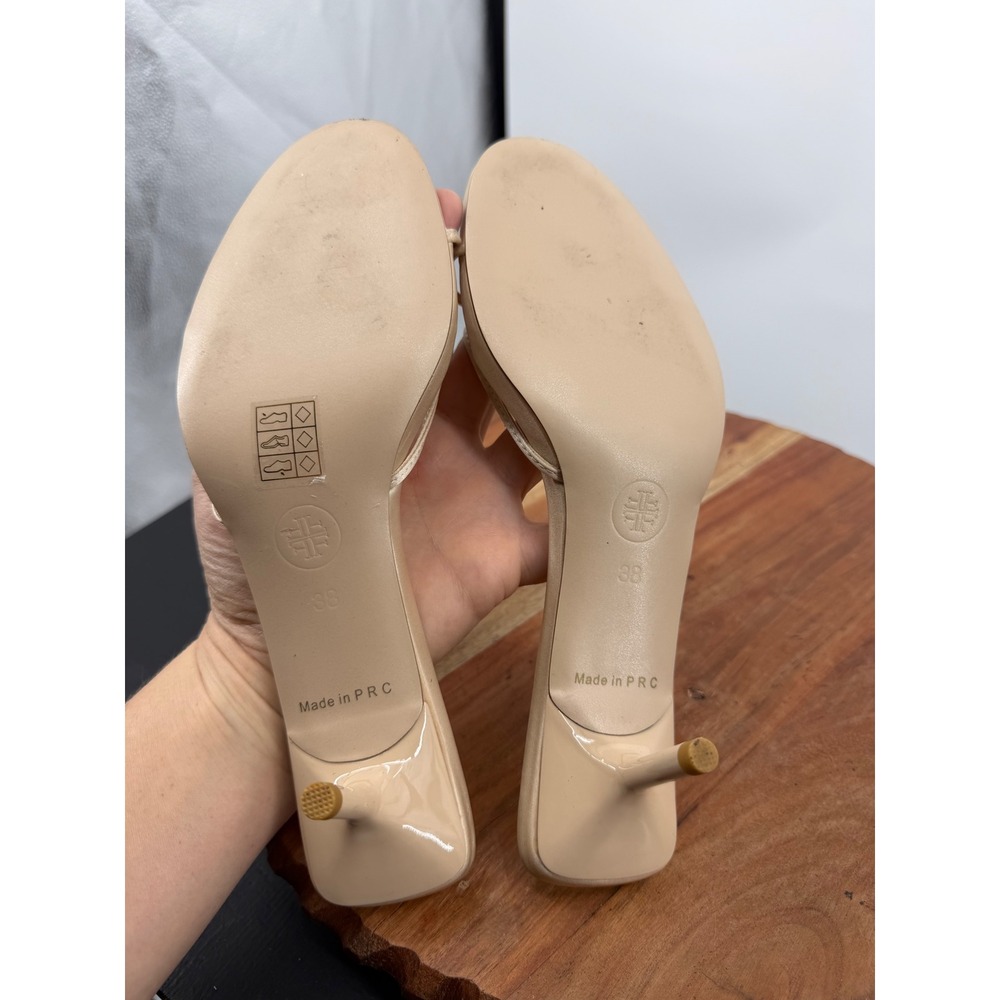 Femme LA Maeve slipper Kitten Heel Sandal 38 8 Champagne Satin Strappy Knot Mule - Picture 6 of 7